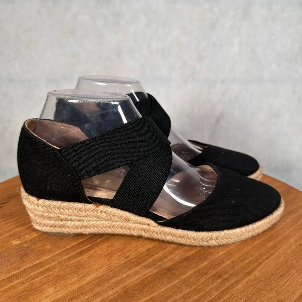 LifeStride Keaton Wedge Espadrilles Women 8.5M Black Good Crisscross Straps